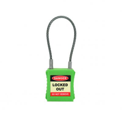 Safety Padlock with Wire Shackle Green